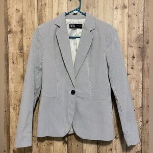 Zara Navy and White Striped Blazer